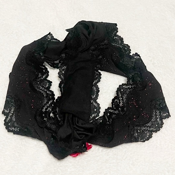 NEW Victoria’s Secret Cheeky Black Pink Bow Sparkly Lace Trim Panty Small RARE - Picture 5 of 7